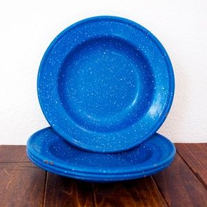 Graniteware Blue Enamel Camp Plates Bowls Set of 4